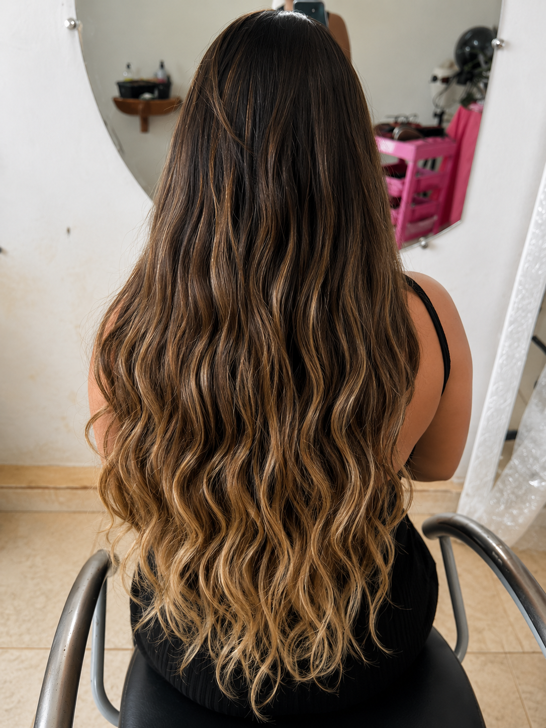Depois — ombré loiro com mega hair